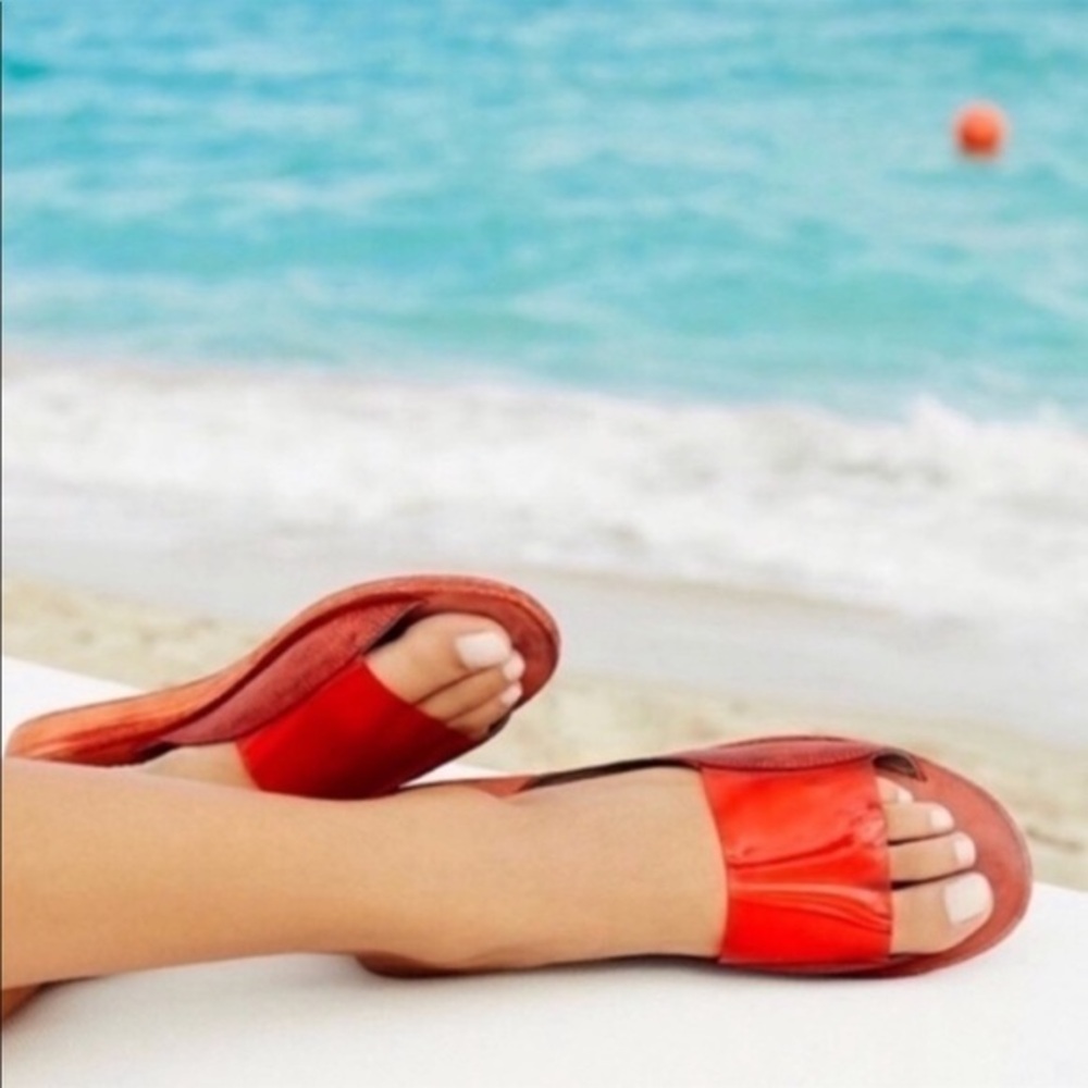 Free People red leather sandals plastic slides size 10